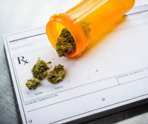 Medical Marijuana in Prescription Bottle on Doctors Pad